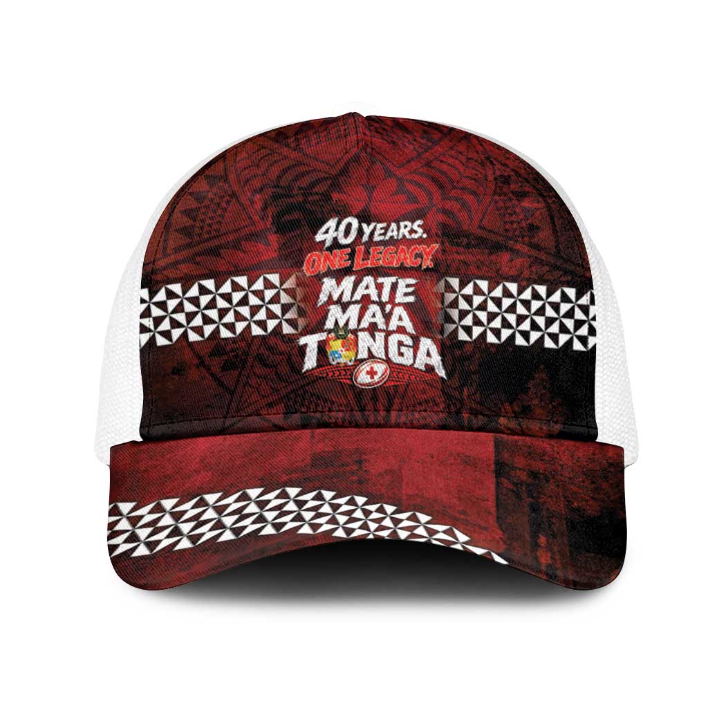 Mate Maa Tonga Rugby 2026 Mesh Trucker Cap 40 Years Anniversary One Legacy LT14 One Size White Red - Polynesian Pride