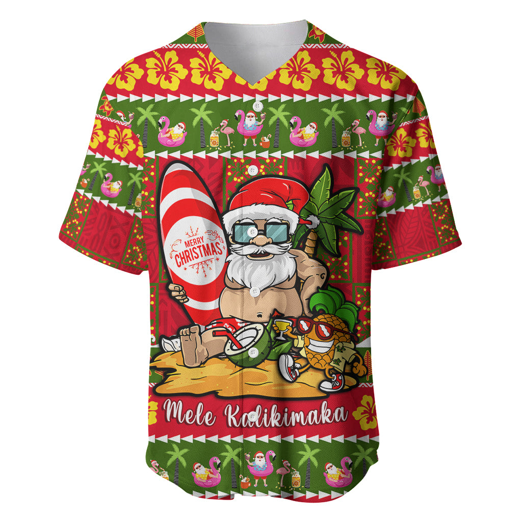 Personalised Hawaii Surfing Santa Christmas Baseball Jersey Tropical Pineapple Mele Kalikimaka Quilt Pattern LT14 Red - Polynesian Pride