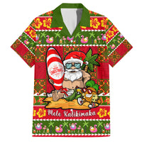Personalised Hawaii Surfing Santa Christmas Family Matching Off Shoulder Long Sleeve Dress and Hawaiian Shirt Tropical Pineapple Mele Kalikimaka Quilt Pattern LT14 Dad's Shirt - Short Sleeve Red - Polynesian Pride