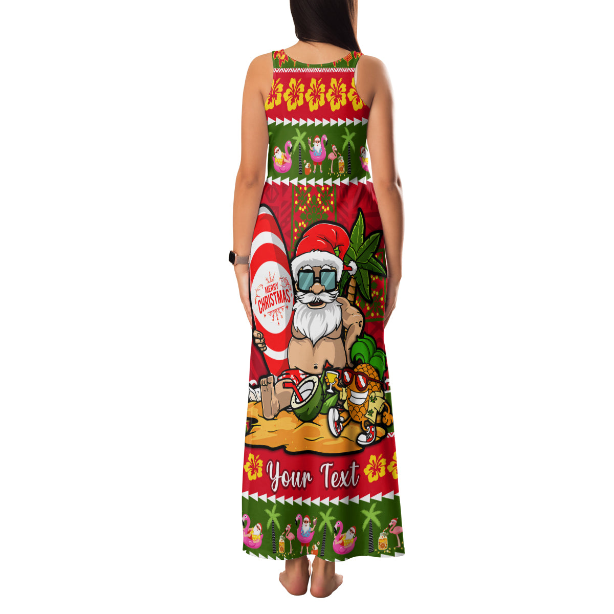 Personalised Hawaii Surfing Santa Christmas Family Matching Tank Maxi Dress and Hawaiian Shirt Tropical Pineapple Mele Kalikimaka Quilt Pattern LT14 - Polynesian Pride