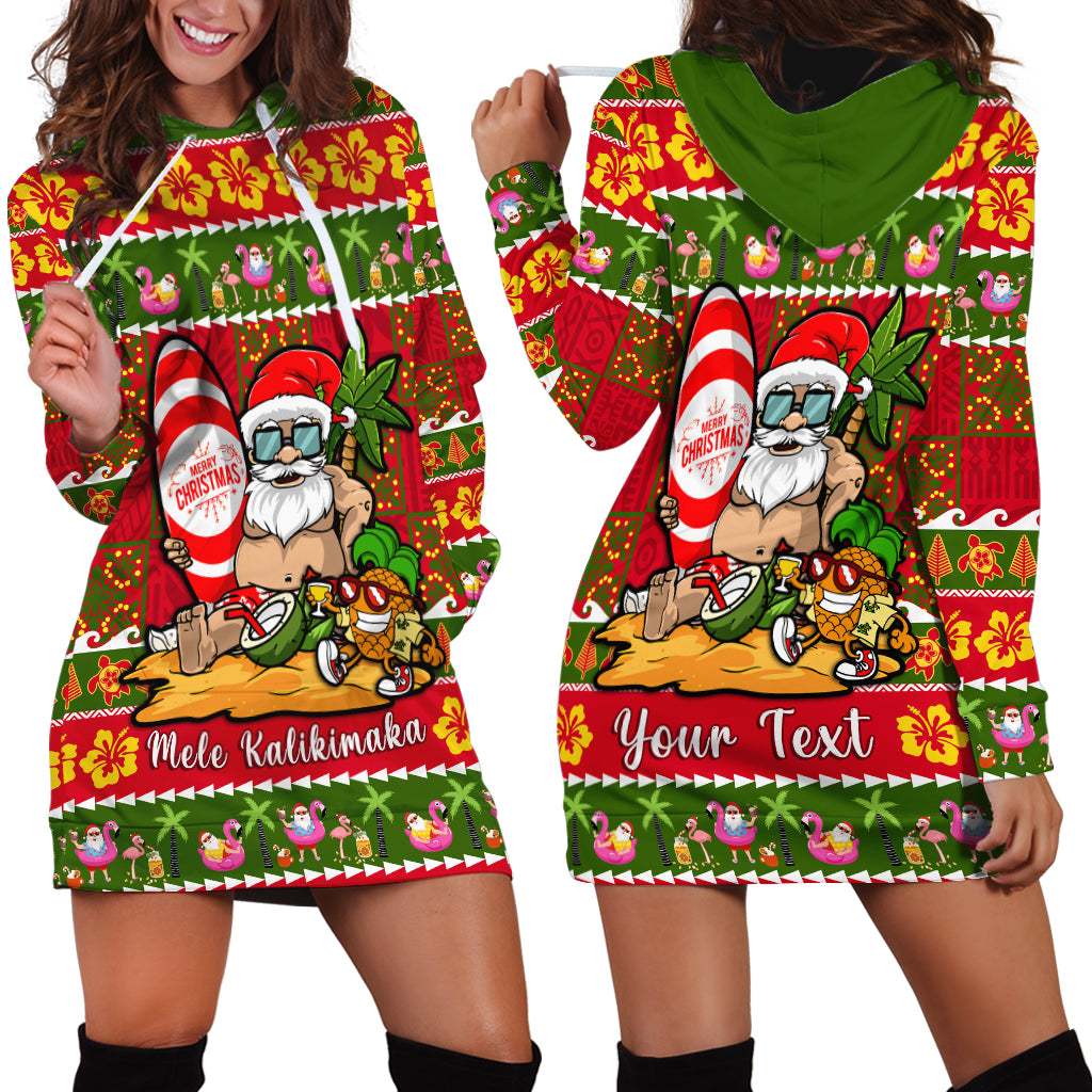 Personalised Hawaii Surfing Santa Christmas Hoodie Dress Tropical Pineapple Mele Kalikimaka Quilt Pattern LT14 - Polynesian Pride