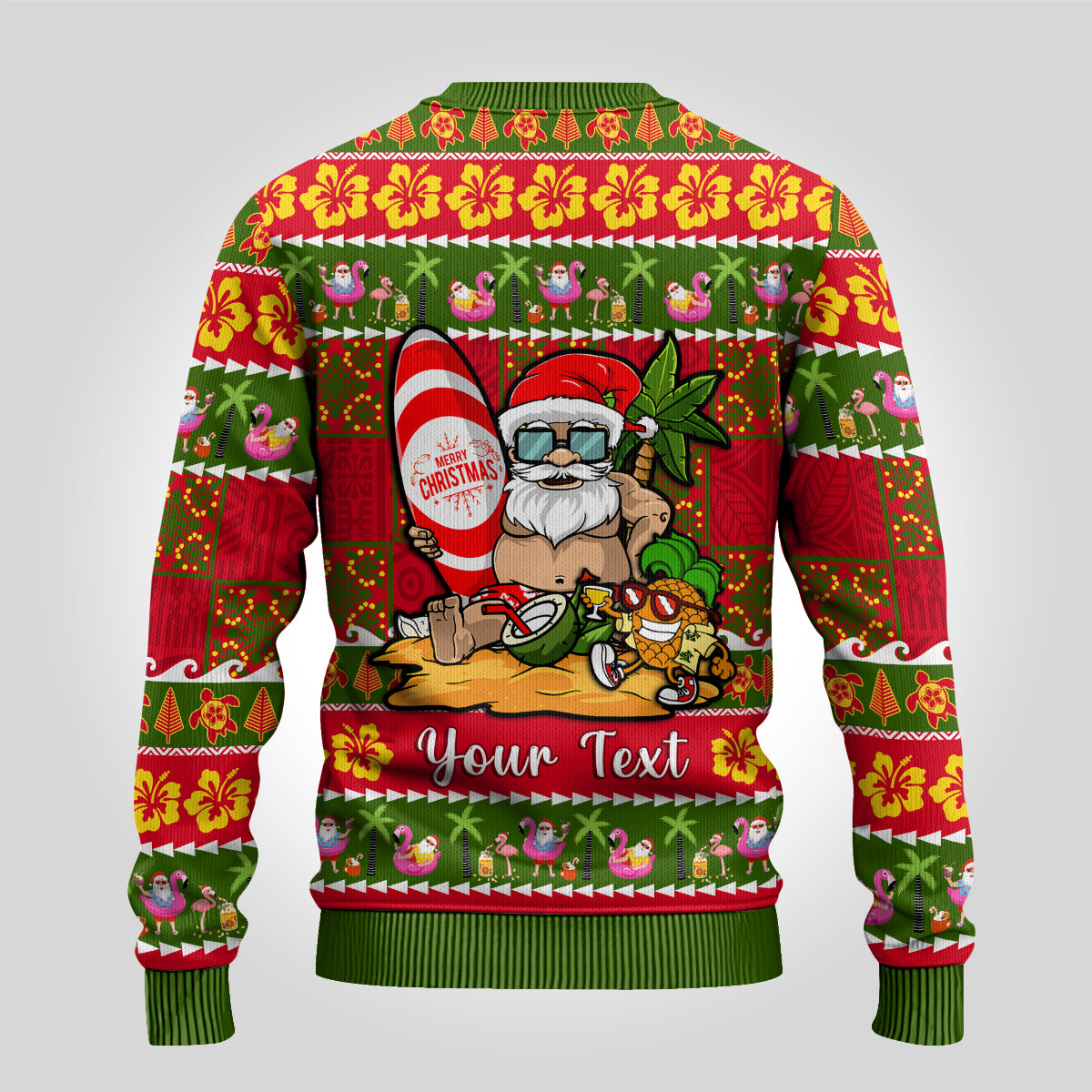 Personalised Hawaii Surfing Santa Christmas Ugly Christmas Sweater Tropical Pineapple Mele Kalikimaka Quilt Pattern LT14 - Polynesian Pride