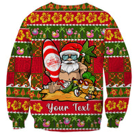 Personalised Hawaii Surfing Santa Christmas Sweatshirt Tropical Pineapple Mele Kalikimaka Quilt Pattern LT14 - Polynesian Pride