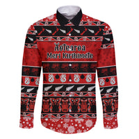 Personalised New Zealand Christmas Family Matching Long Sleeve Bodycon Dress and Hawaiian Shirt Aotearoa Kiwi Meri Kirihimete Red Version LT14 Dad's Shirt - Long Sleeve Red - Polynesian Pride