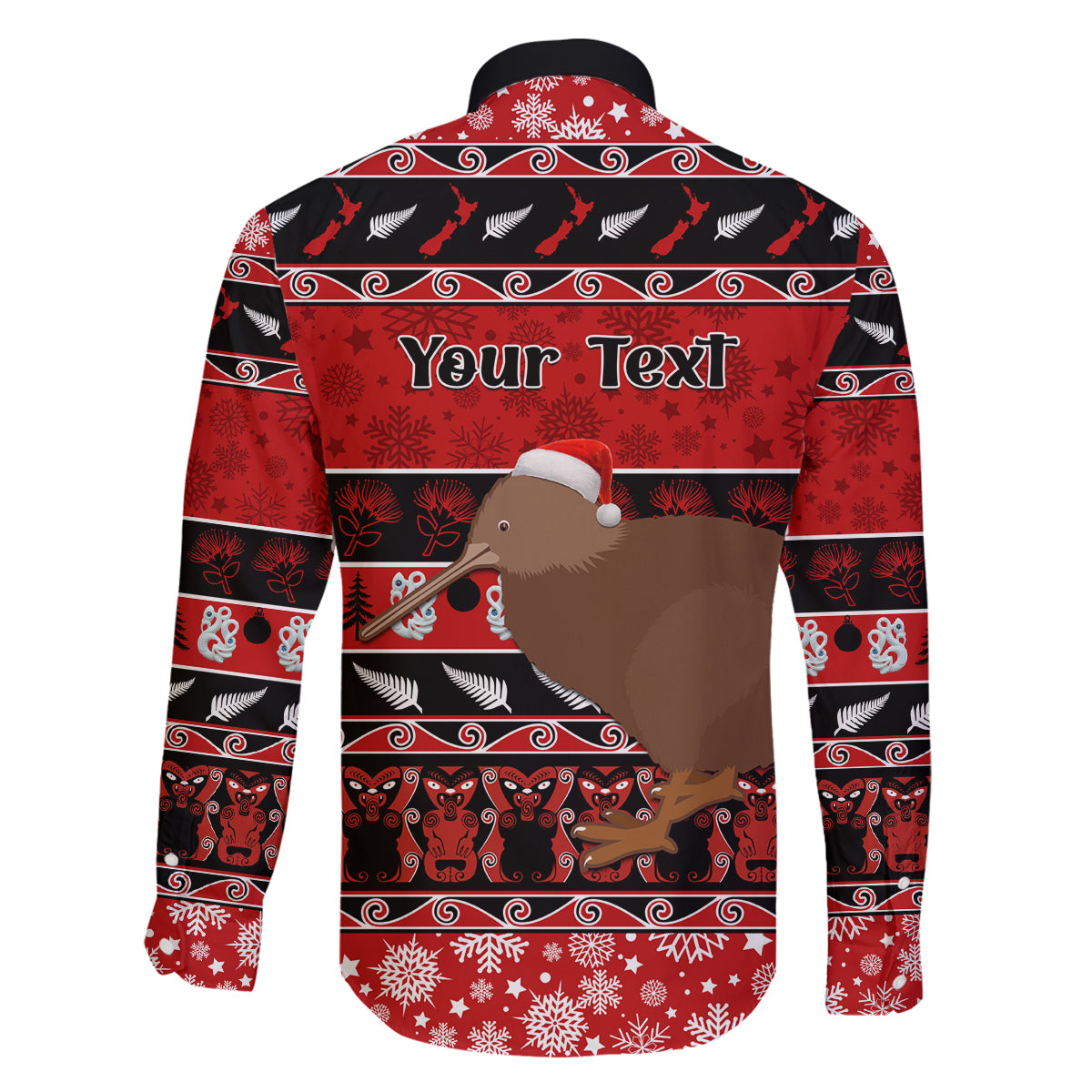 Personalised New Zealand Christmas Family Matching Long Sleeve Bodycon Dress and Hawaiian Shirt Aotearoa Kiwi Meri Kirihimete Red Version LT14 - Polynesian Pride