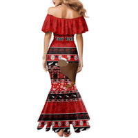 Personalised New Zealand Christmas Family Matching Mermaid Dress and Hawaiian Shirt Aotearoa Kiwi Meri Kirihimete Red Version LT14 - Polynesian Pride