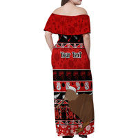 Personalised New Zealand Christmas Family Matching Off Shoulder Maxi Dress and Hawaiian Shirt Aotearoa Kiwi Meri Kirihimete Red Version LT14 - Polynesian Pride