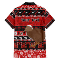 Personalised New Zealand Christmas Family Matching Short Sleeve Bodycon Dress and Hawaiian Shirt Aotearoa Kiwi Meri Kirihimete Red Version LT14 - Polynesian Pride