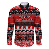 Personalised New Zealand Christmas Family Matching Short Sleeve Bodycon Dress and Hawaiian Shirt Aotearoa Kiwi Meri Kirihimete Red Version LT14 Dad's Shirt - Long Sleeve Red - Polynesian Pride