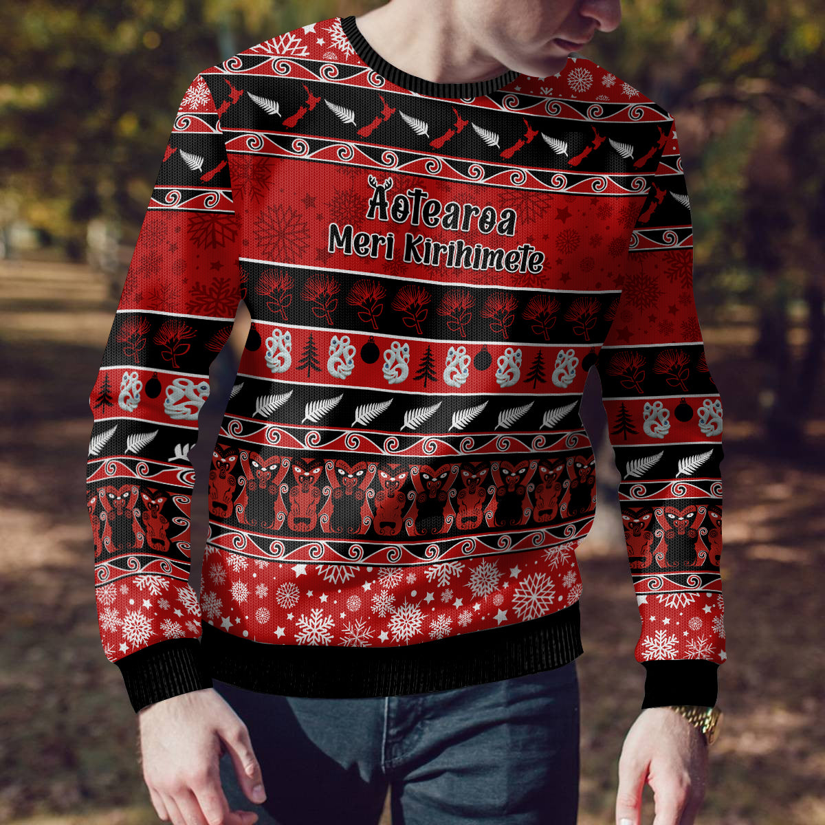 Personalised New Zealand Christmas Ugly Christmas Sweater Aotearoa Kiwi Meri Kirihimete Red Version LT14 - Polynesian Pride
