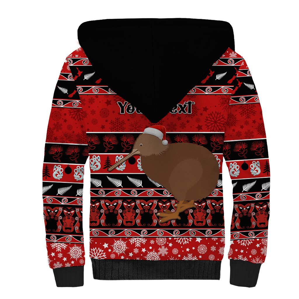 Personalised New Zealand Christmas Sherpa Hoodie Aotearoa Kiwi Meri Kirihimete Red Version LT14 - Polynesian Pride