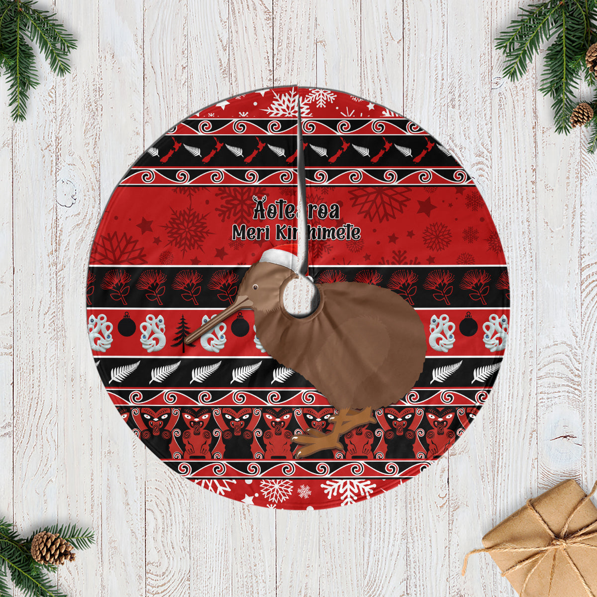 New Zealand Christmas Tree Skirt Aotearoa Kiwi Meri Kirihimete Red Version LT14 Casual Tree Skirts Red - Polynesian Pride