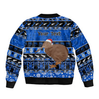 Personalised New Zealand Christmas Bomber Jacket Aotearoa Kiwi Meri Kirihimete Blue Version LT14 - Polynesian Pride