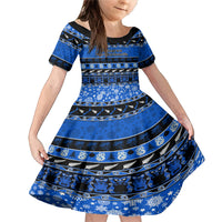 Personalised New Zealand Christmas Family Matching Mermaid Dress and Hawaiian Shirt Aotearoa Kiwi Meri Kirihimete Blue Version LT14 Daughter's Dress Blue - Polynesian Pride