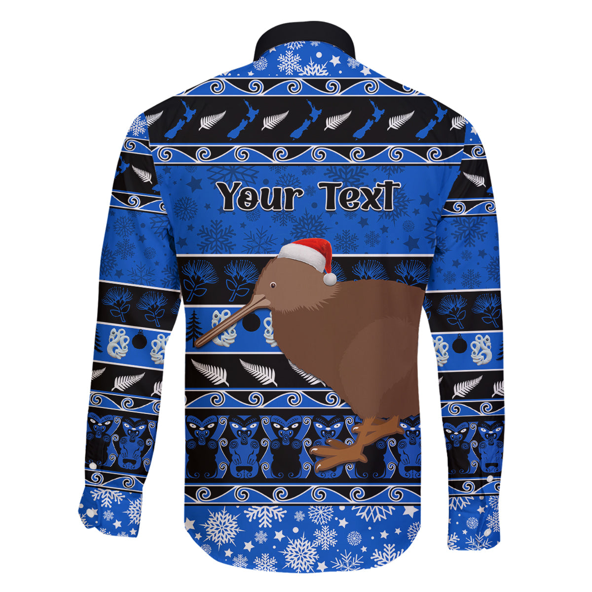 Personalised New Zealand Christmas Family Matching Off Shoulder Long Sleeve Dress and Hawaiian Shirt Aotearoa Kiwi Meri Kirihimete Blue Version LT14 - Polynesian Pride