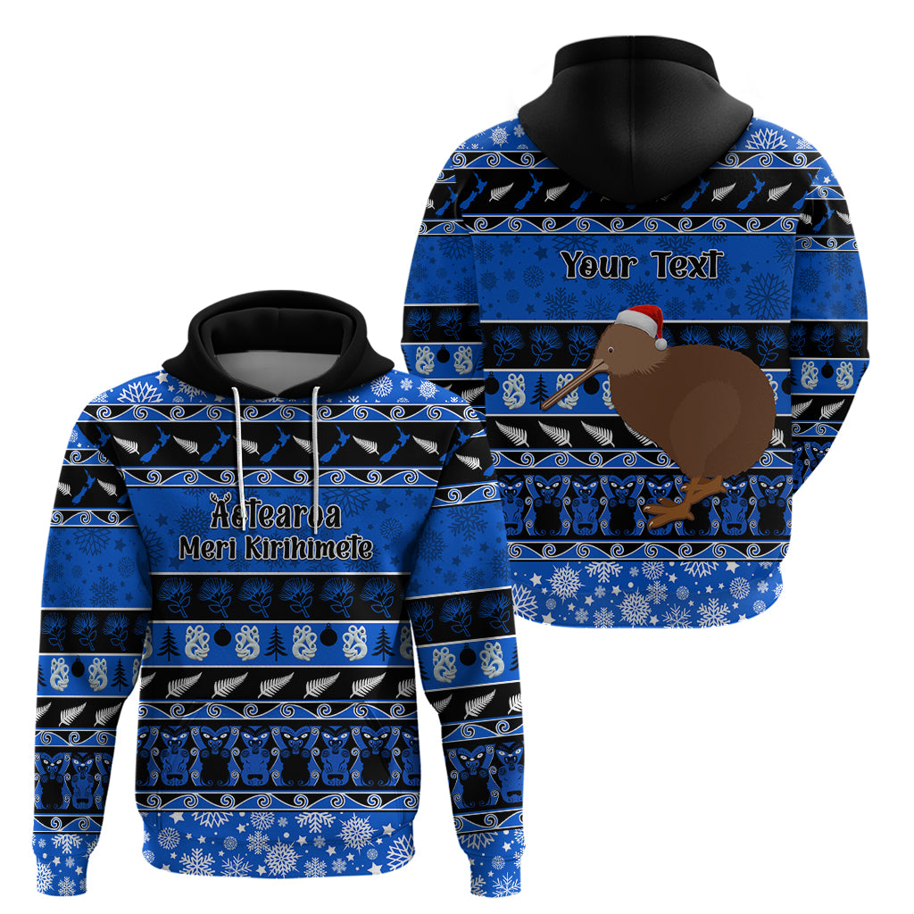 Personalised New Zealand Christmas Hoodie Aotearoa Kiwi Meri Kirihimete Blue Version LT14 - Polynesian Pride