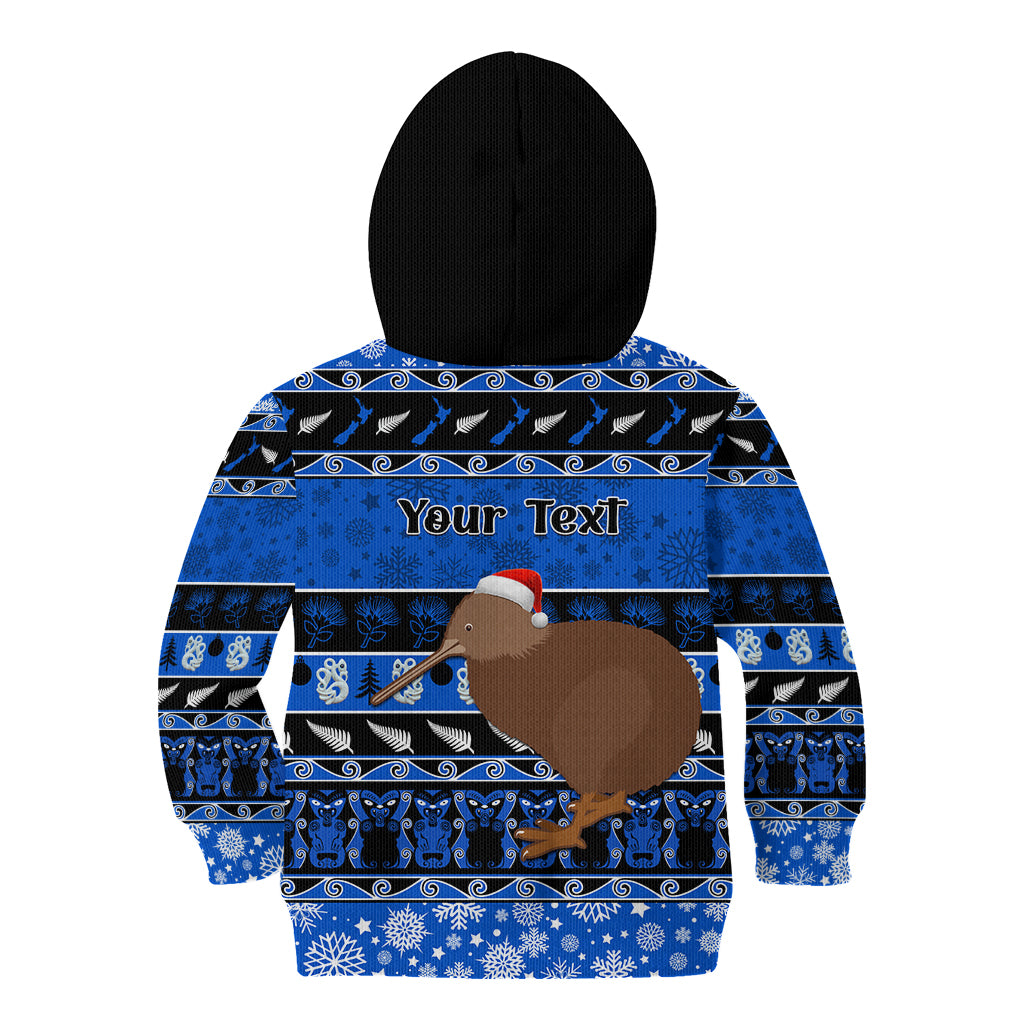 Personalised New Zealand Christmas Kid Hoodie Aotearoa Kiwi Meri Kirihimete Blue Version LT14 - Polynesian Pride