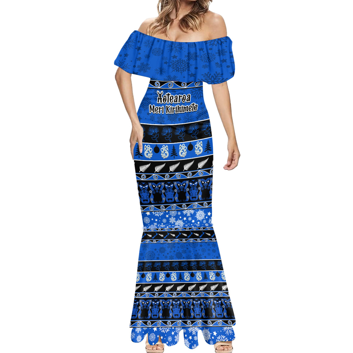 Personalised New Zealand Christmas Mermaid Dress Aotearoa Kiwi Meri Kirihimete Blue Version LT14 - Polynesian Pride