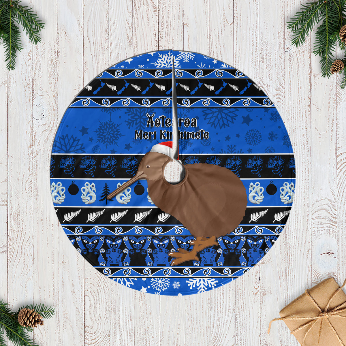 New Zealand Christmas Tree Skirt Aotearoa Kiwi Meri Kirihimete Blue Version LT14 Casual Tree Skirts Blue - Polynesian Pride