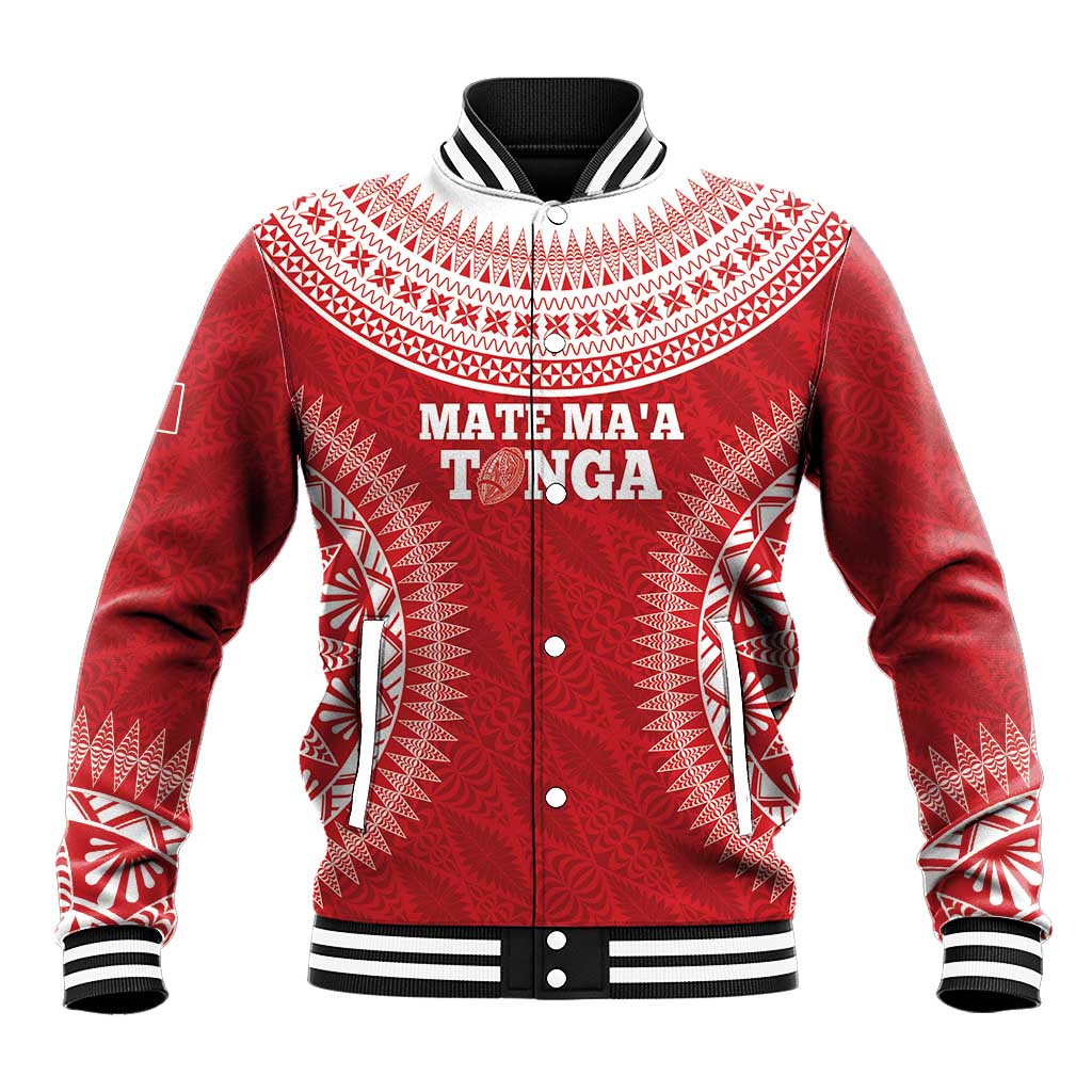 Custom Tonga Mate Maa Baseball Jacket Go Champions Tongan Ngatu - Red LT14 Unisex Red - Polynesian Pride