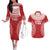 Custom Tonga Mate Maa Couples Matching Off The Shoulder Long Sleeve Dress and Hawaiian Shirt Go Champions Tongan Ngatu - Red