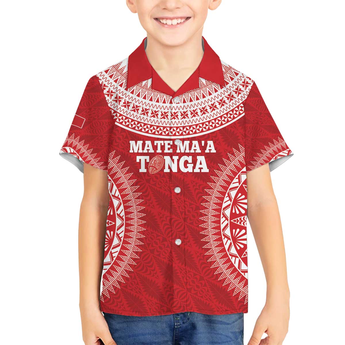 Custom Tonga Mate Maa Family Matching Off The Shoulder Long Sleeve Dress and Hawaiian Shirt Go Champions Tongan Ngatu - Red