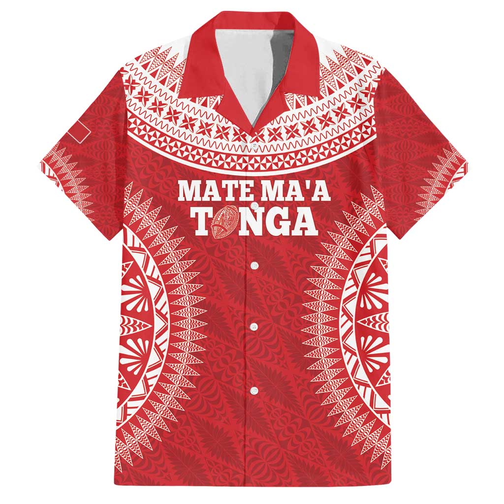 Custom Tonga Mate Maa Family Matching Puletasi and Hawaiian Shirt Go Champions Tongan Ngatu - Red