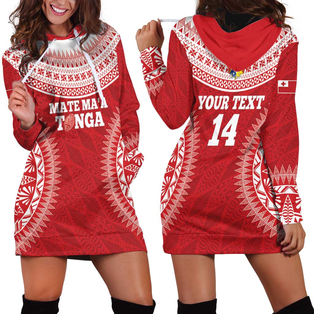 Custom Tonga Mate Maa Hoodie Dress Go Champions Tongan Ngatu - Red LT14 - Polynesian Pride