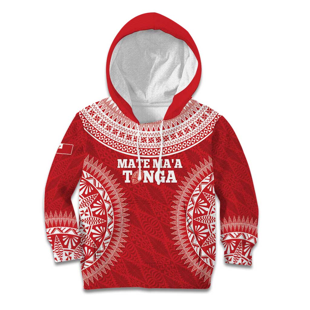 Custom Tonga Mate Maa Kid Hoodie Go Champions Tongan Ngatu - Red