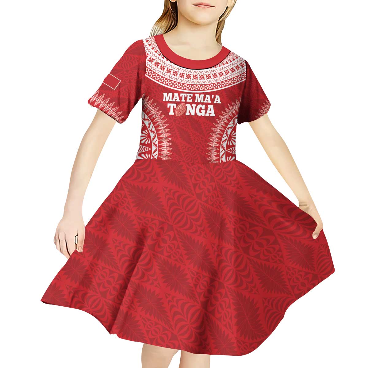 Custom Tonga Mate Maa Kid Short Sleeve Dress Go Champions Tongan Ngatu - Red