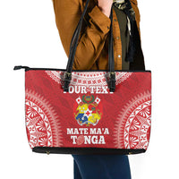 Custom Tonga Mate Maa Leather Tote Bag Go Champions Tongan Ngatu - Red LT14 - Polynesian Pride