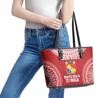 Custom Tonga Mate Maa Leather Tote Bag Go Champions Tongan Ngatu - Red LT14 - Polynesian Pride