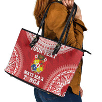 Custom Tonga Mate Maa Leather Tote Bag Go Champions Tongan Ngatu - Red LT14 - Polynesian Pride