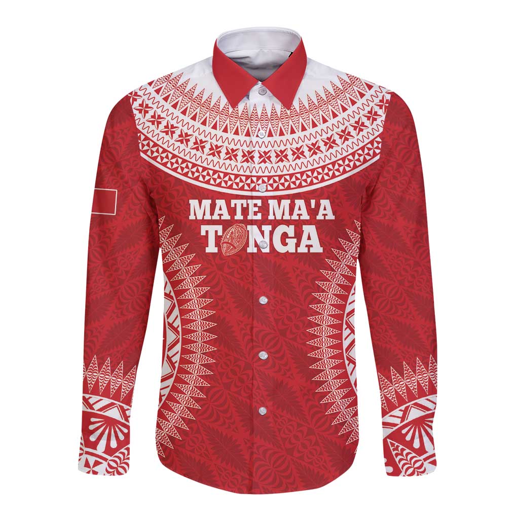 Custom Tonga Mate Maa Long Sleeve Button Shirt Go Champions Tongan Ngatu - Red