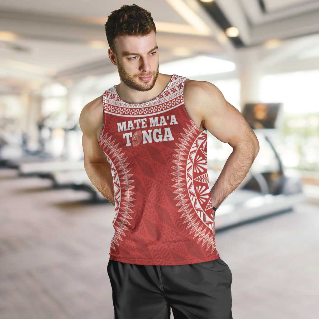 Custom Tonga Mate Maa Men Tank Top Go Champions Tongan Ngatu - Red LT14 Red - Polynesian Pride