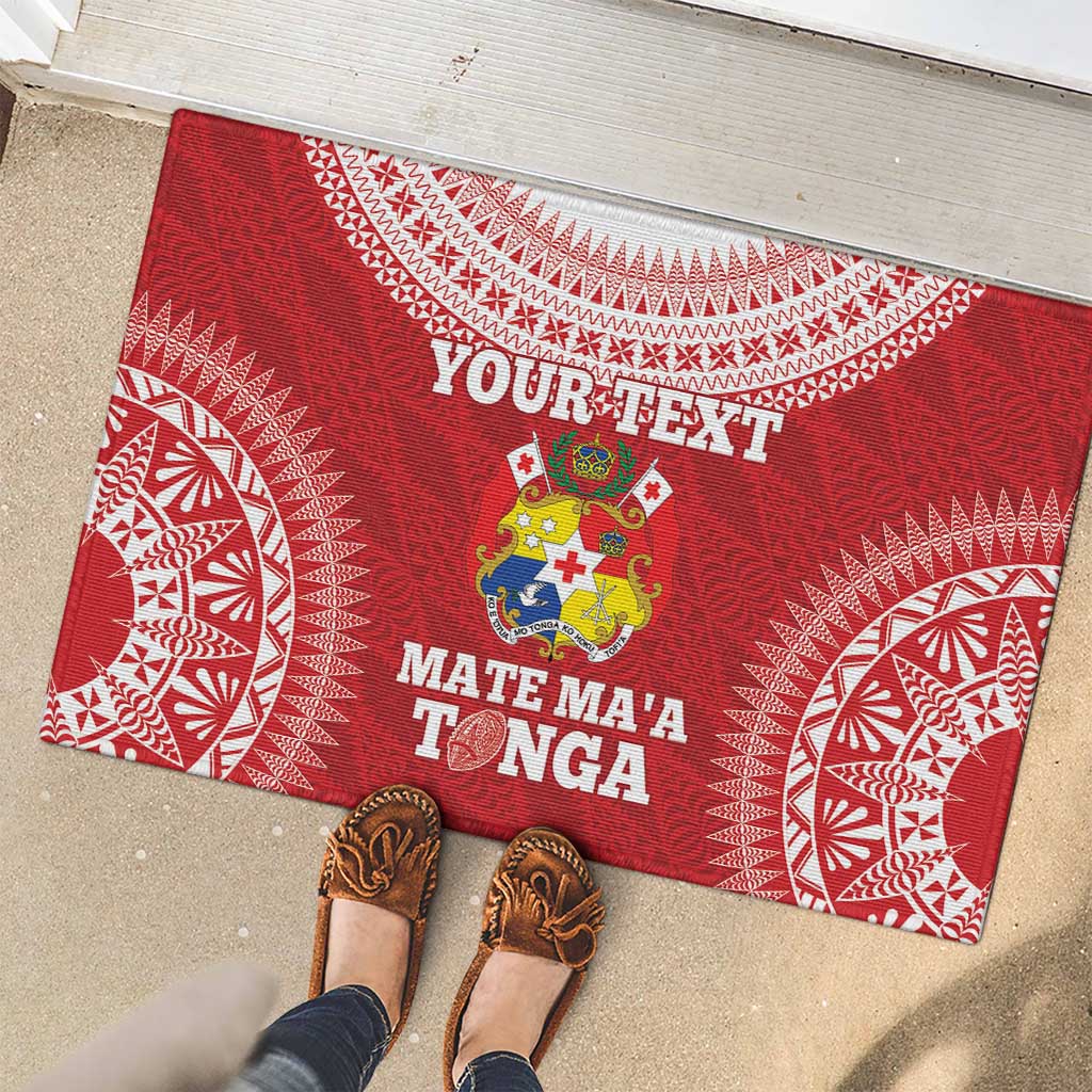 Custom Tonga Mate Maa Rubber Doormat Go Champions Tongan Ngatu - Red LT14 - Polynesian Pride