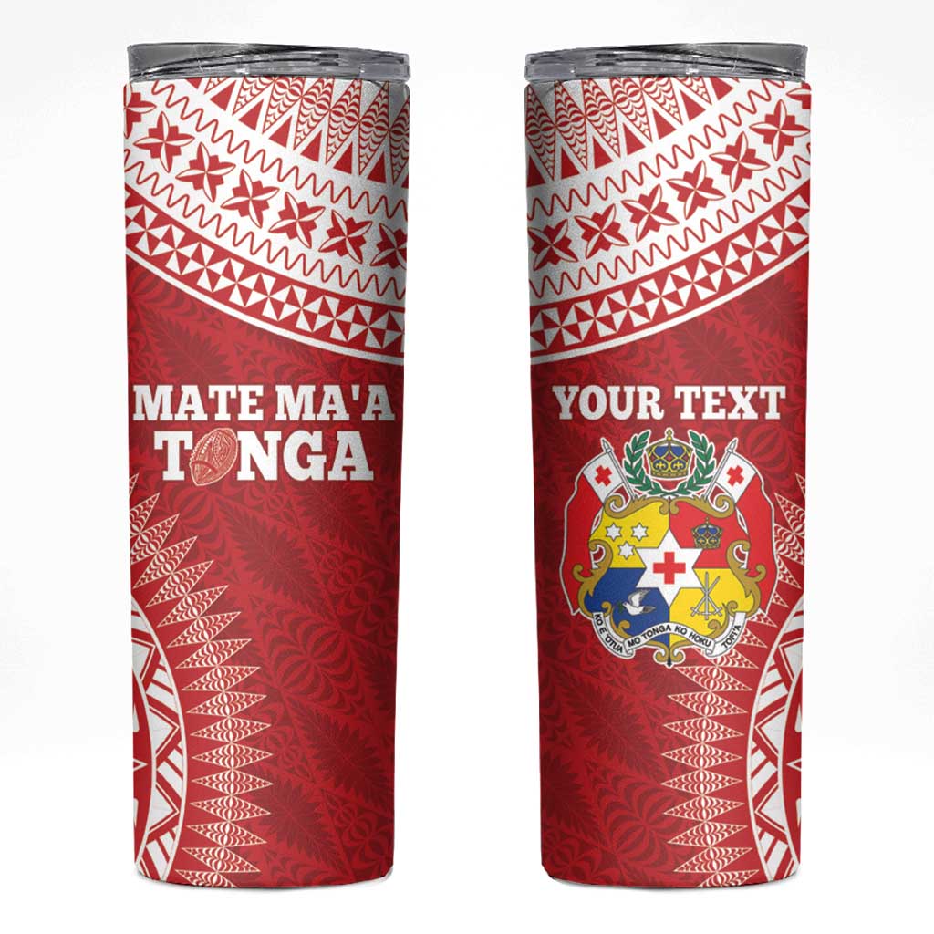 Personalised Tonga Mate Maa Skinny Tumbler Go Champions Tongan Ngatu - Red