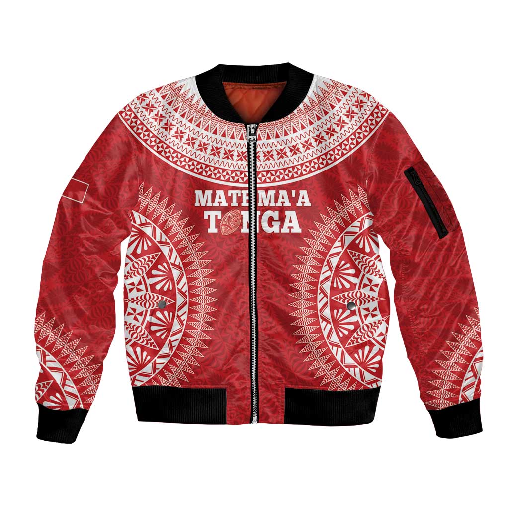 Custom Tonga Mate Maa Sleeve Zip Bomber Jacket Go Champions Tongan Ngatu - Red