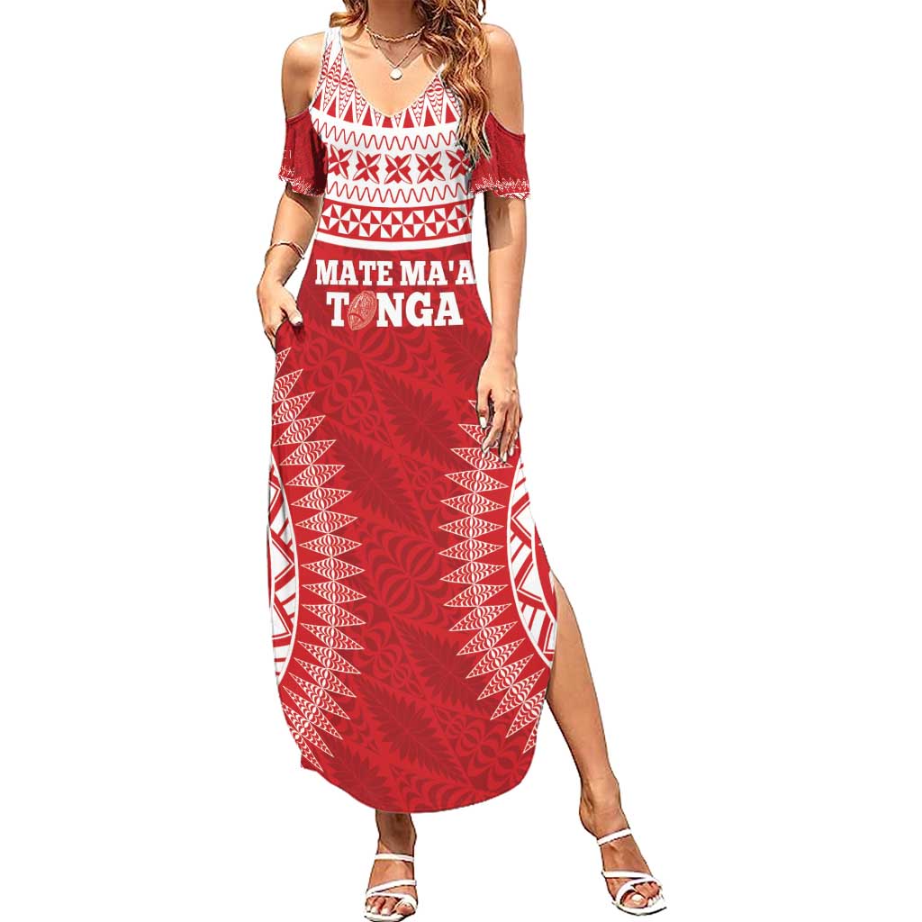 Custom Tonga Mate Maa Summer Maxi Dress Go Champions Tongan Ngatu - Red LT14 Women Red - Polynesian Pride