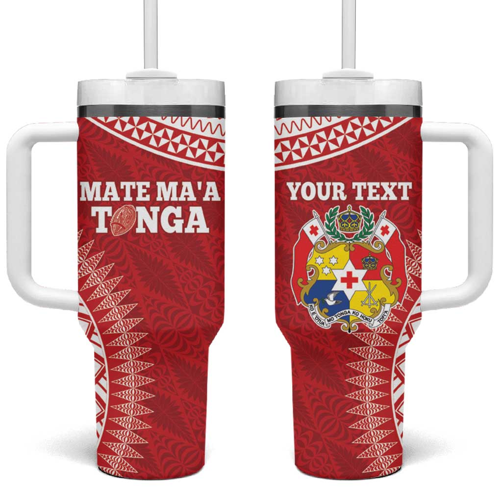 Personalised Tonga Mate Maa Tumbler With Handle Go Champions Tongan Ngatu - Red