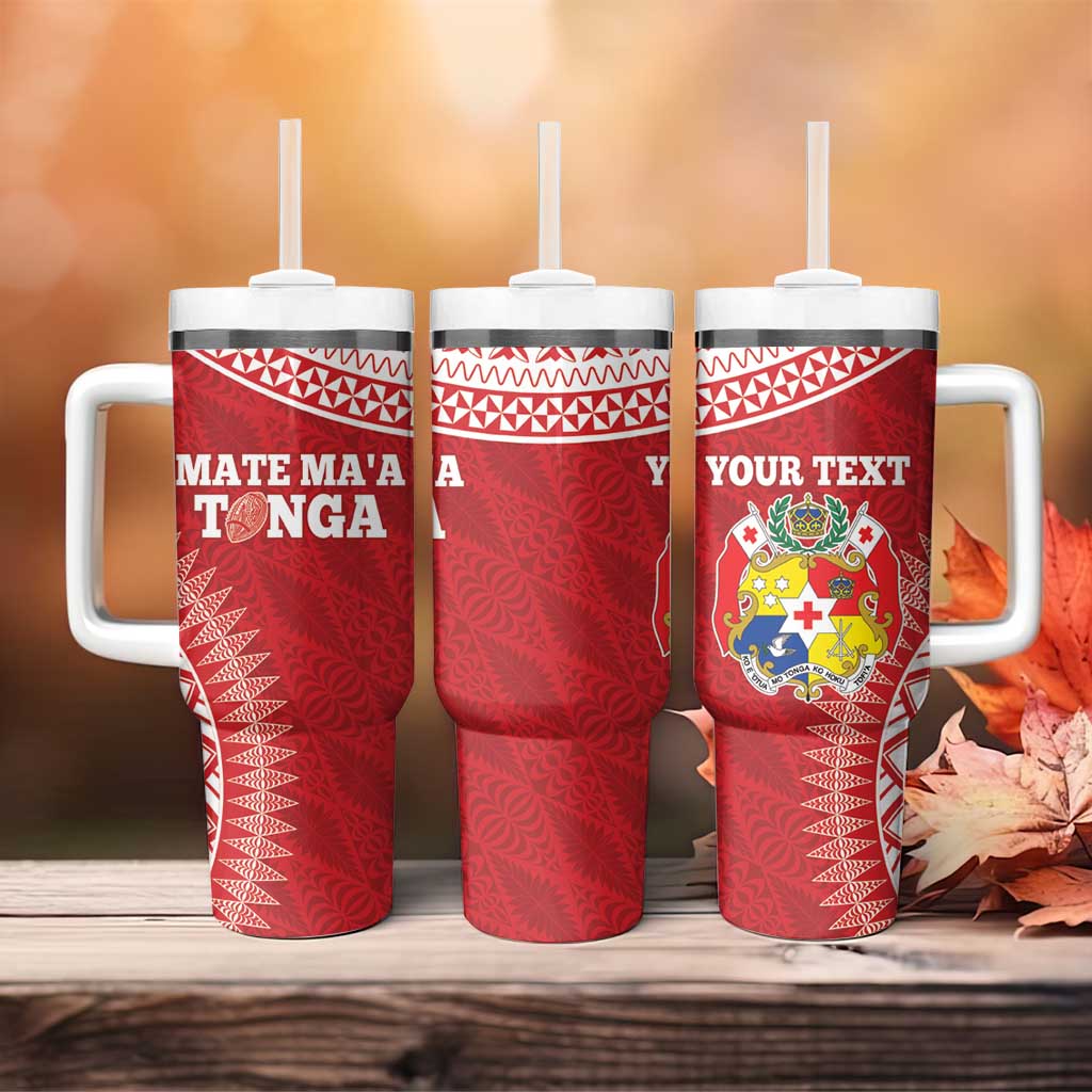 Personalised Tonga Mate Maa Tumbler With Handle Go Champions Tongan Ngatu - Red