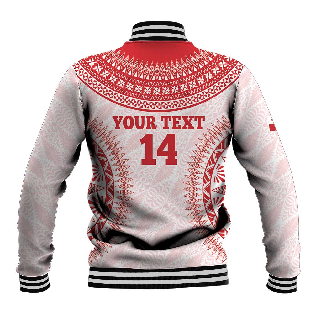 Custom Tonga Mate Maa Baseball Jacket Go Champions Tongan Ngatu - White LT14 - Polynesian Pride