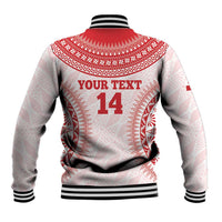 Custom Tonga Mate Maa Baseball Jacket Go Champions Tongan Ngatu - White LT14 - Polynesian Pride