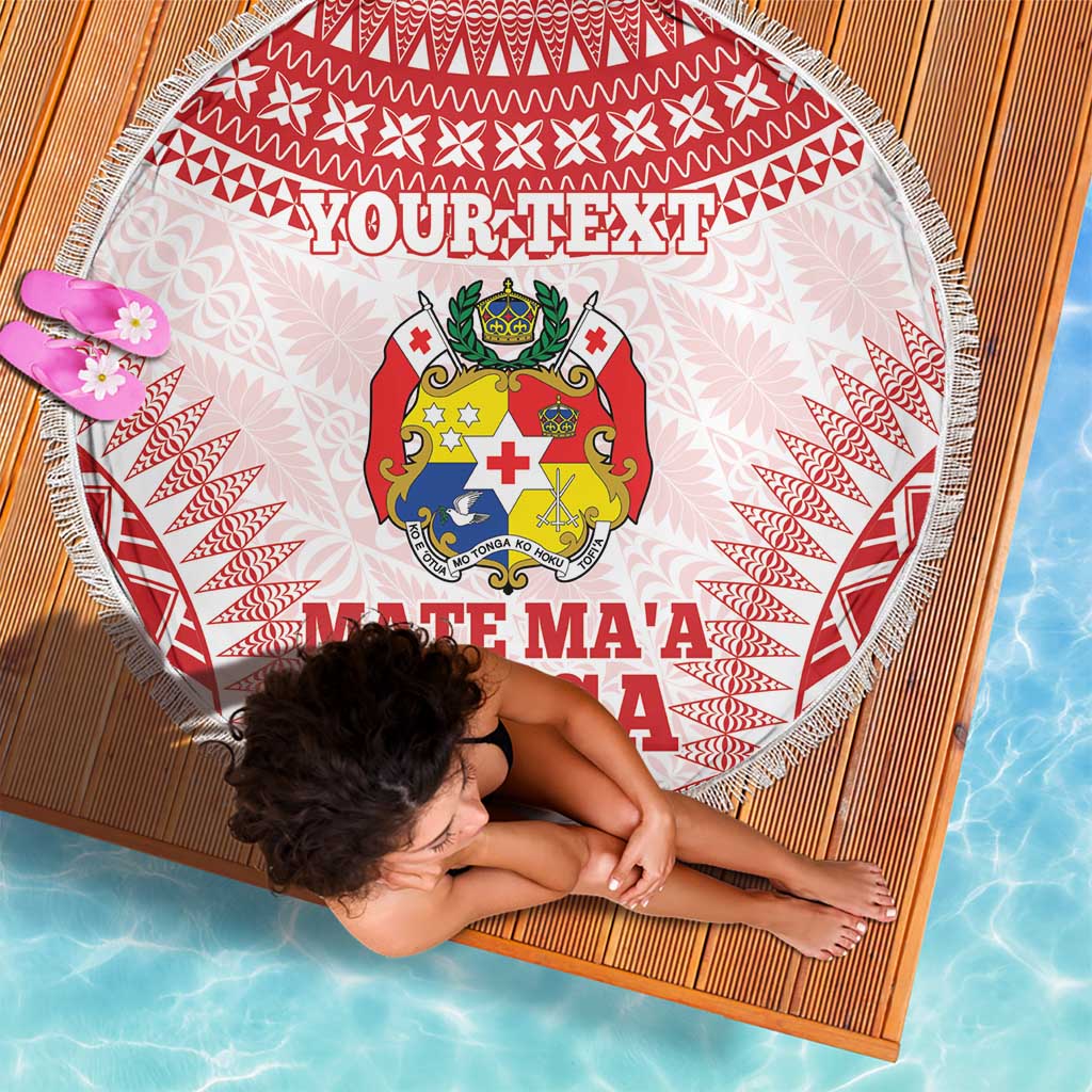 Custom Tonga Mate Maa Beach Blanket Go Champions Tongan Ngatu - White LT14 - Polynesian Pride