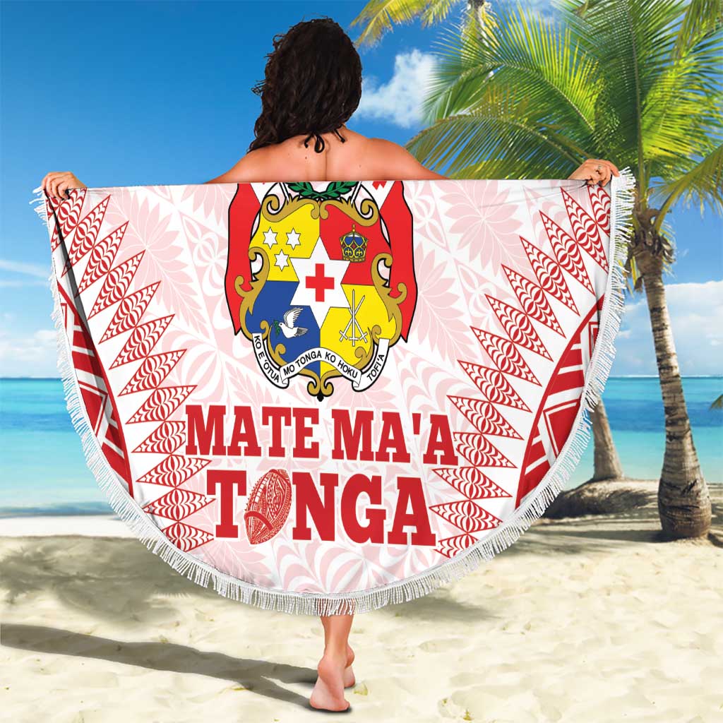 Custom Tonga Mate Maa Beach Blanket Go Champions Tongan Ngatu - White LT14 - Polynesian Pride