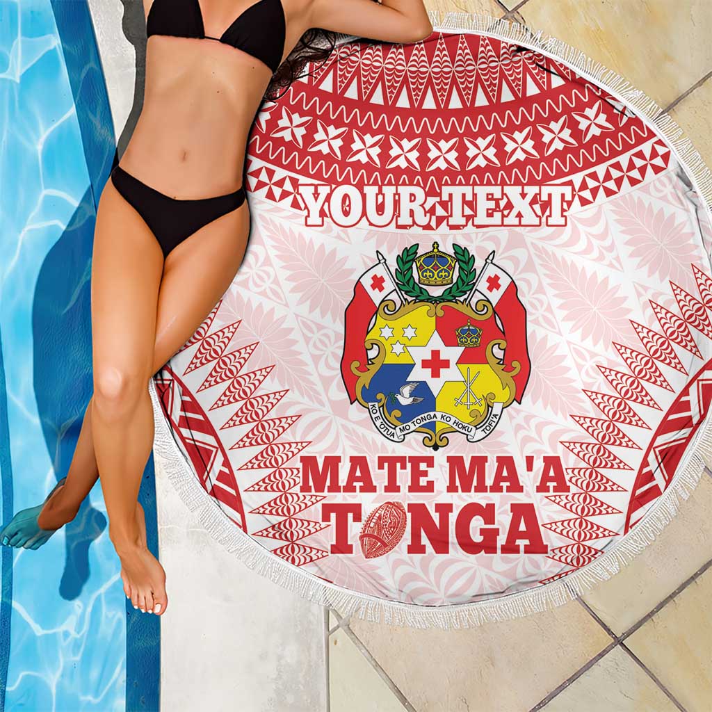 Custom Tonga Mate Maa Beach Blanket Go Champions Tongan Ngatu - White LT14 - Polynesian Pride