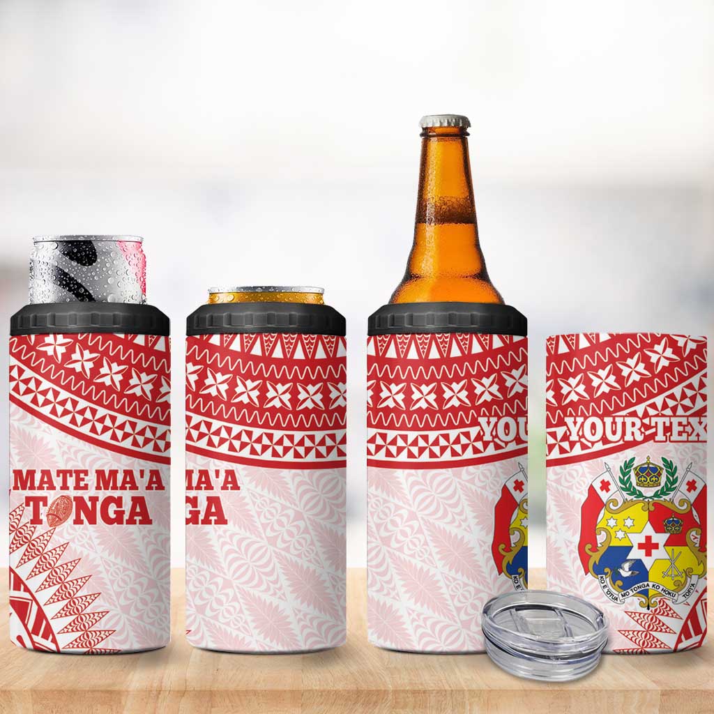 Personalised Tonga Mate Maa 4 in 1 Can Cooler Tumbler Go Champions Tongan Ngatu - White