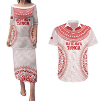 Custom Tonga Mate Maa Couples Matching Puletasi and Hawaiian Shirt Go Champions Tongan Ngatu - White LT14 White - Polynesian Pride