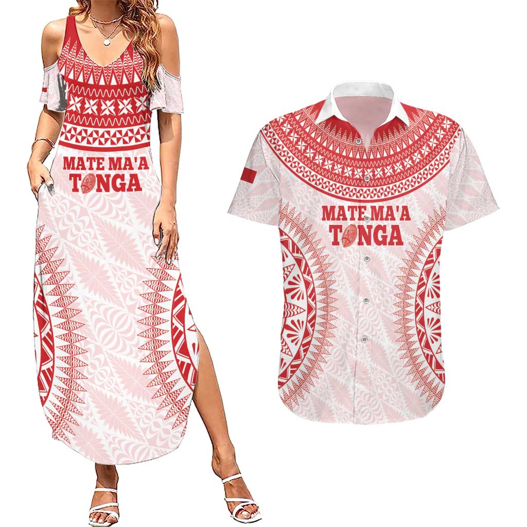 Custom Tonga Mate Maa Couples Matching Summer Maxi Dress and Hawaiian Shirt Go Champions Tongan Ngatu - White LT14 White - Polynesian Pride