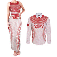 Custom Tonga Mate Maa Couples Matching Tank Maxi Dress and Long Sleeve Button Shirt Go Champions Tongan Ngatu - White LT14 White - Polynesian Pride